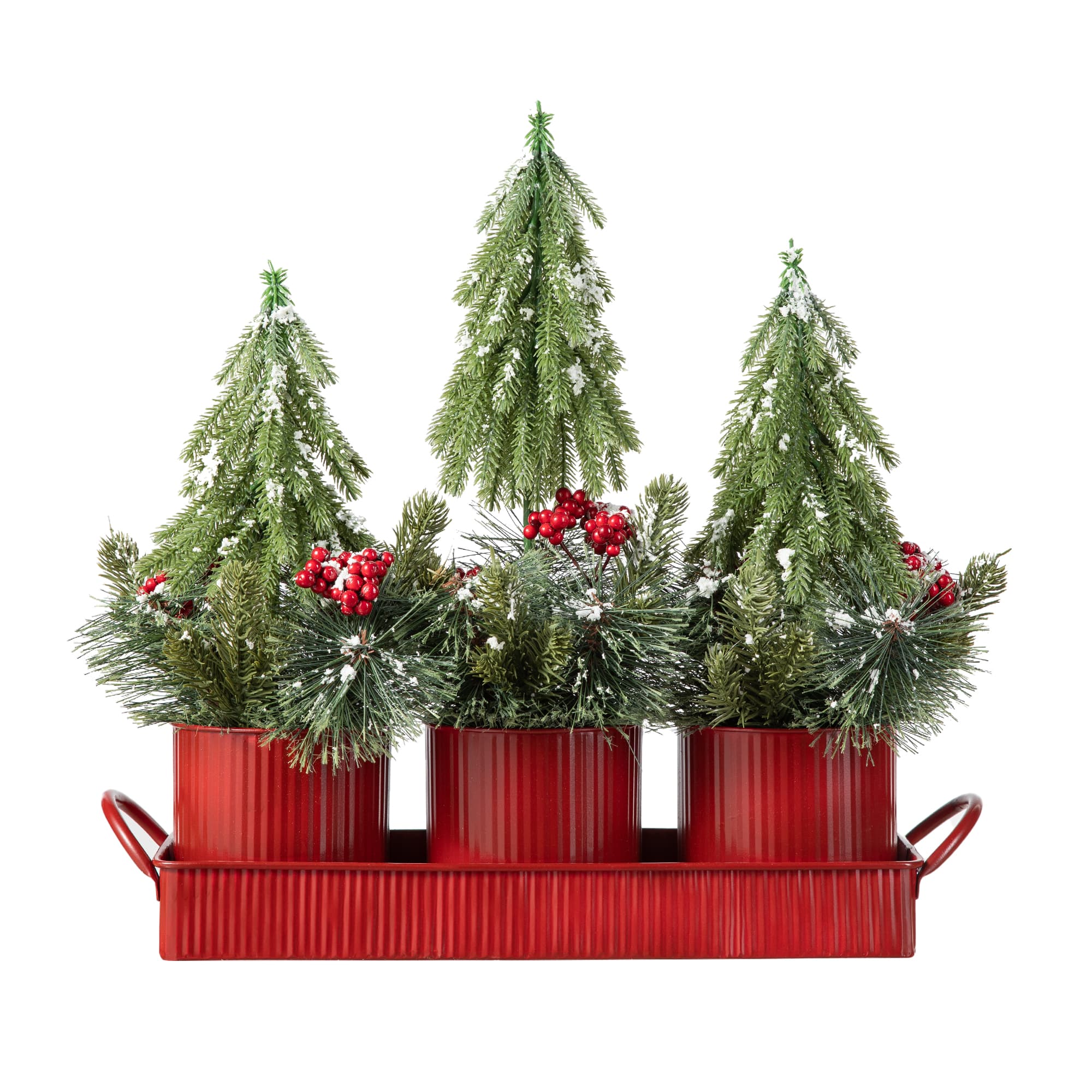 Glitzhome® 21" Christmas Metal Potted Triple Trees Centerpiece